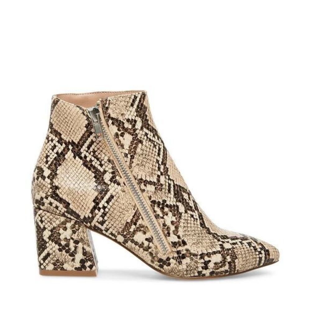 Steve Madden Checkmate faux Snakeskin Side Zip Chunky Heel Booties Beige tan 8